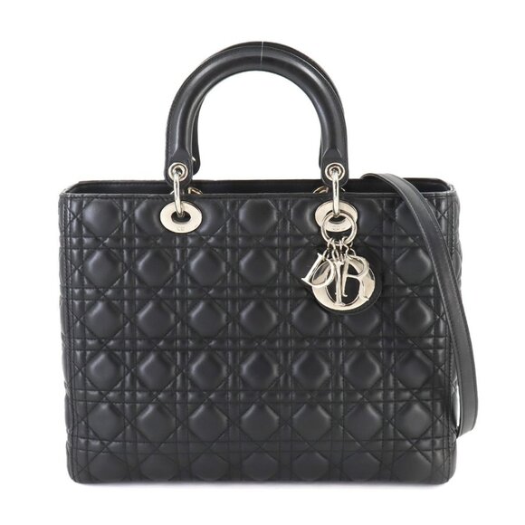 Christian Dior Lady Dior Large 2way Hand Shoulder Bag Leather Black 90243389 - Picture 1 of 9